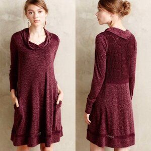 Anthropologie Saturday Sunday Small Burgundy Dress Spacedye Heather Long Sleeve